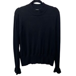 JOSEPHA Black Mock Neck Long Sleeve Ruffle Cuff‎ Sweater Women L Dark Fairy Goth
